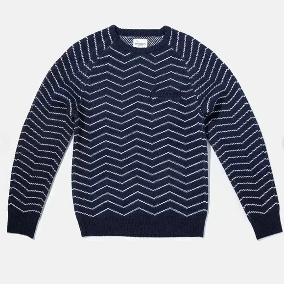 NWT Saturdays NYC Keith Zig Zag Sweater in Navy & White Size Small - Picture 1 of 13